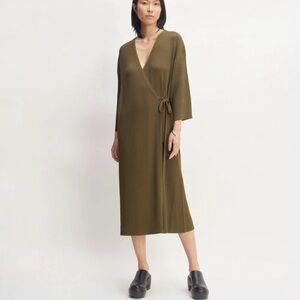 Everlane Green The Ribbed Wrap Midi Dress Half sleeve V-Neck Medium